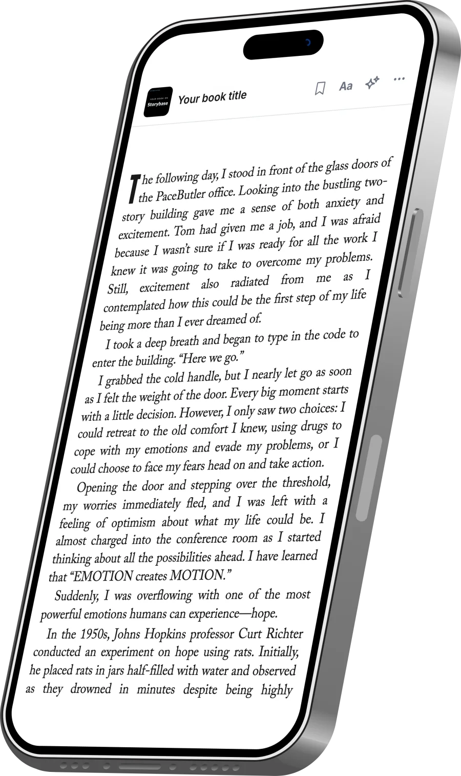 A book open in the Storybase ebook reader