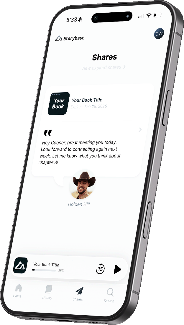 Sending a book share with a personal note in the Storybase app