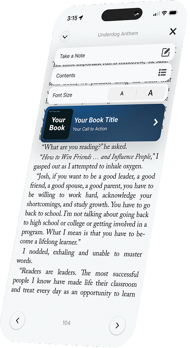 A book open in the Storybase reader, with the note and contents controls showing